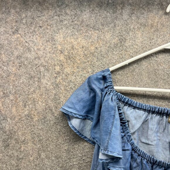 Tommy Bahama Dress Women Small Blue Chambray Tencel Ruffle Off Shoulder Casual - Picture 9 of 12